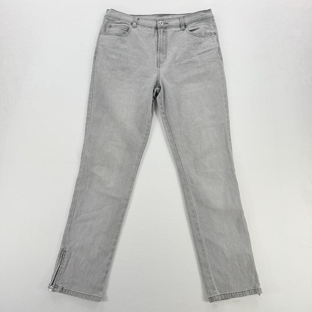 DG2 By Diane Gilman Jeans Womens 10 Gray Straight Stretch Denim Ankle Zip Pants
